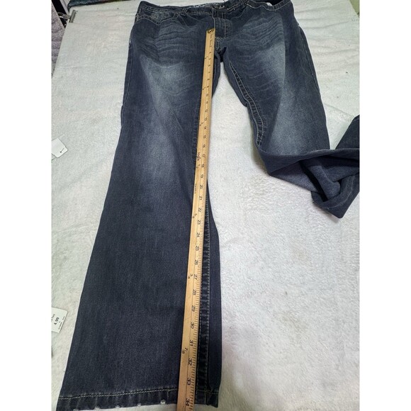 Mens Isaiah Jeans Dark Stone Wash Whiskers Size 40 L Regular Bootcut Christian - Picture 3 of 11